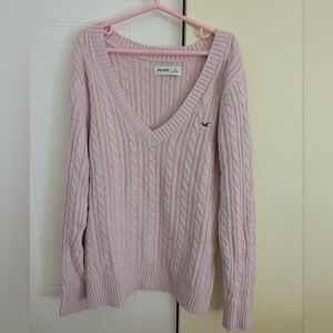 Y2K Hollister Women’s Light Pink Cable Knit V-Neck Sweater